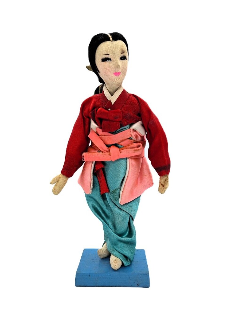 Mid Century Japanese Souvenir Cloth/silk doll hand painted facial features 8"